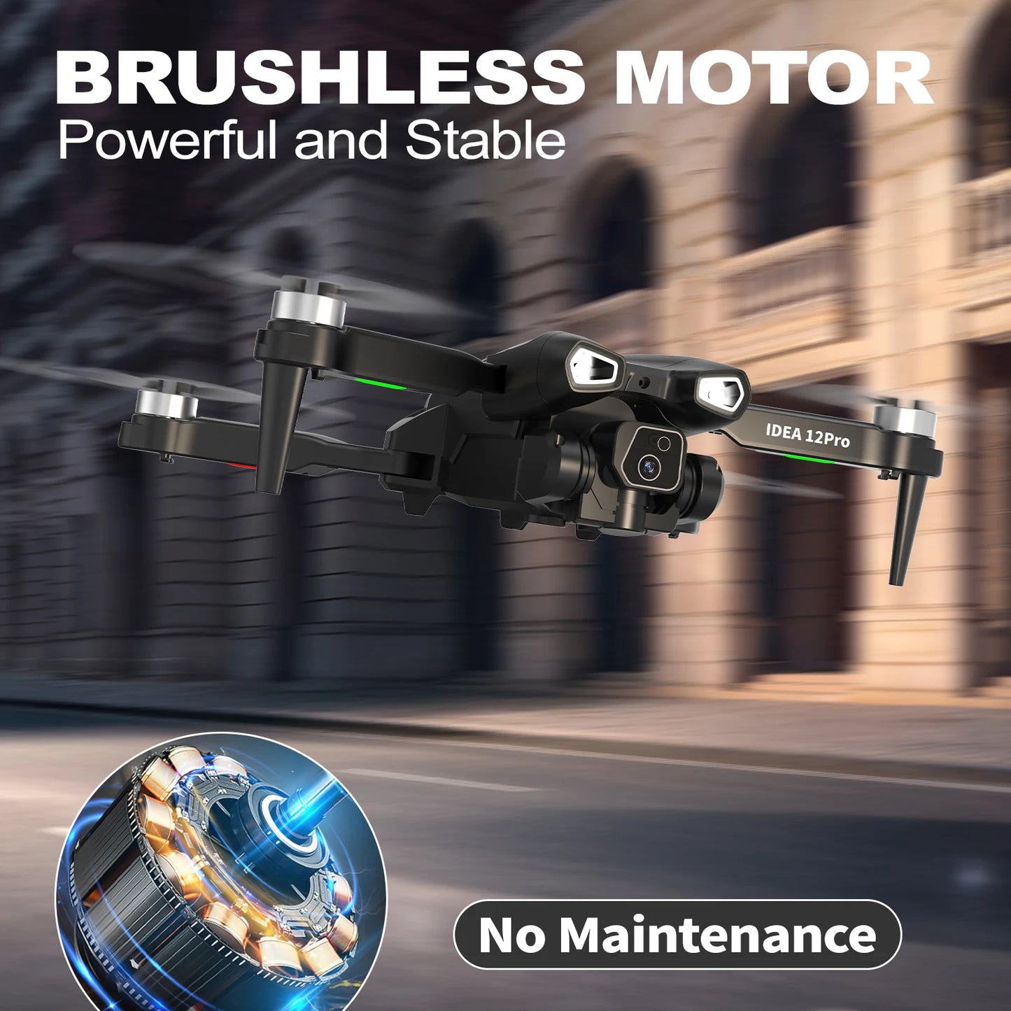 IDEA12Pro Drone with 4K adults Camera 2 Batteries Dual Cameras RC Quadcopter 5G WiFi FPV Optical Flow Brushless for Beginner CO