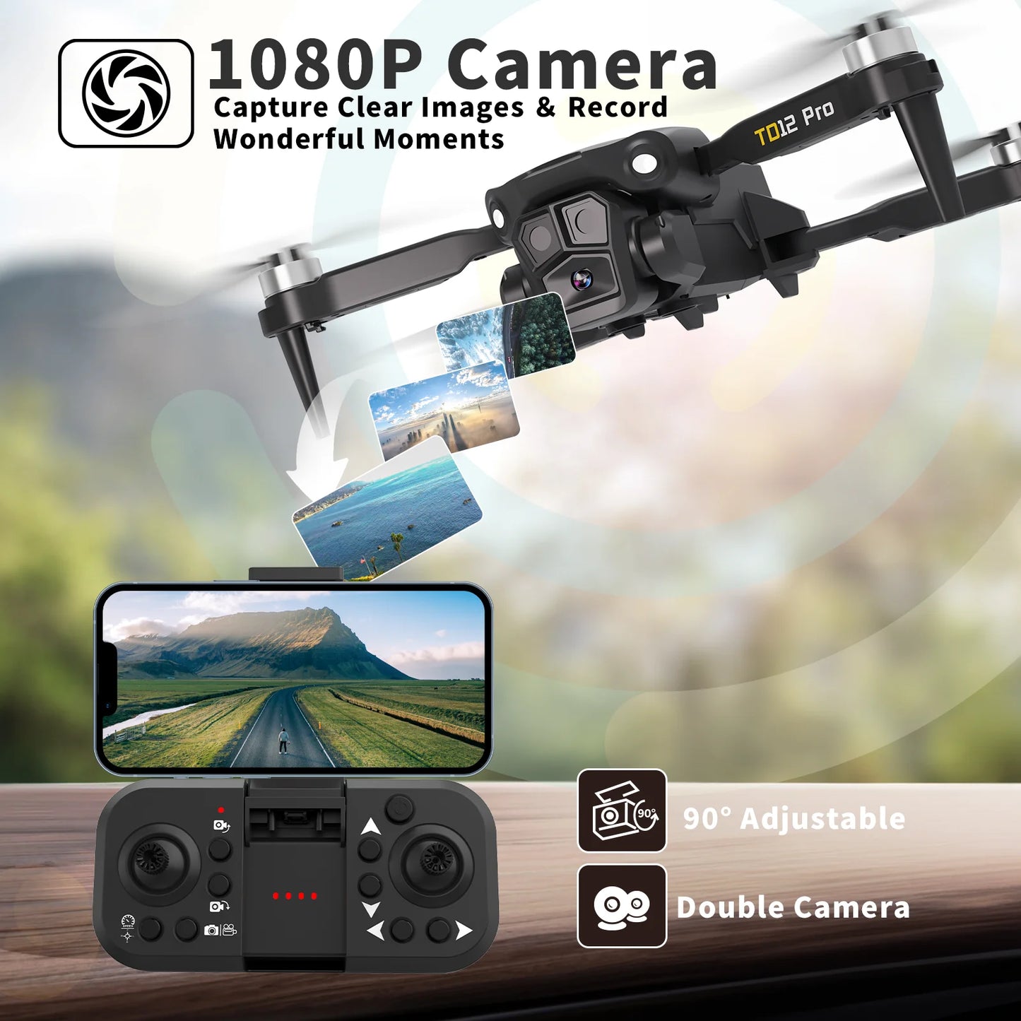 TD12Pro 5GHz WIFI FPV Drone With 1080p HD Camera, 2 Batteries 360° Flip RC Quadcopter Professional Brushless Motor UAV CO
