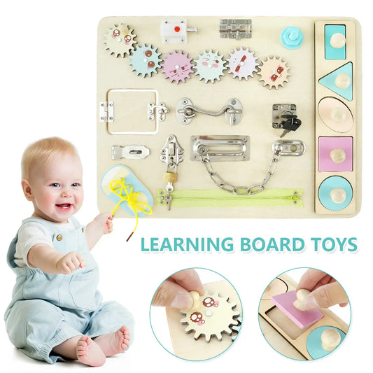 Tavola sensoriale Montessori in legno portatile con chiusure di sicurezza per bambini piccoli