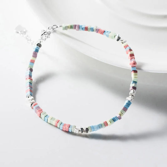 Bracciale punk in argento sterling 925 con catena quadrata colorata color arcobaleno