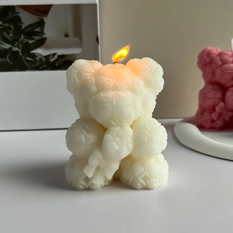 Candele creative per aromaterapia a forma di orso di rose 3D