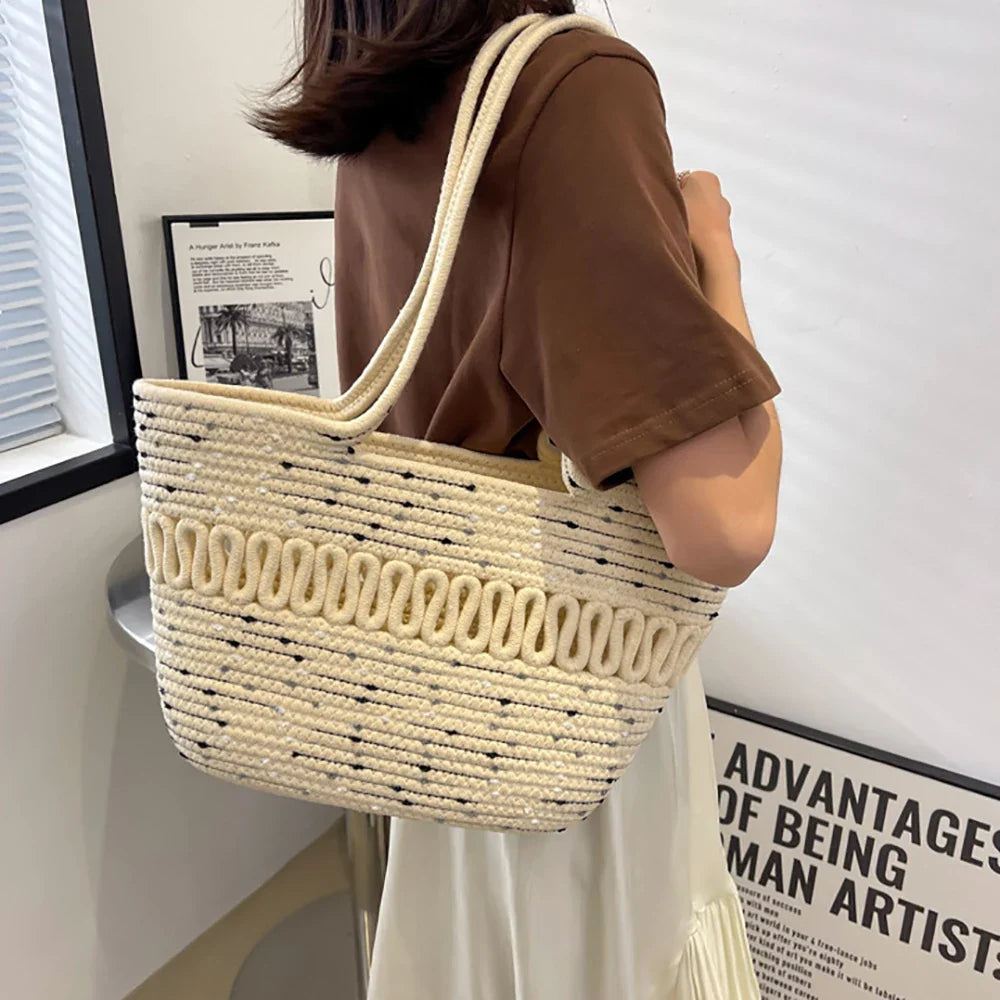 Borsa da spiaggia casual in paglia e cotone ecologico