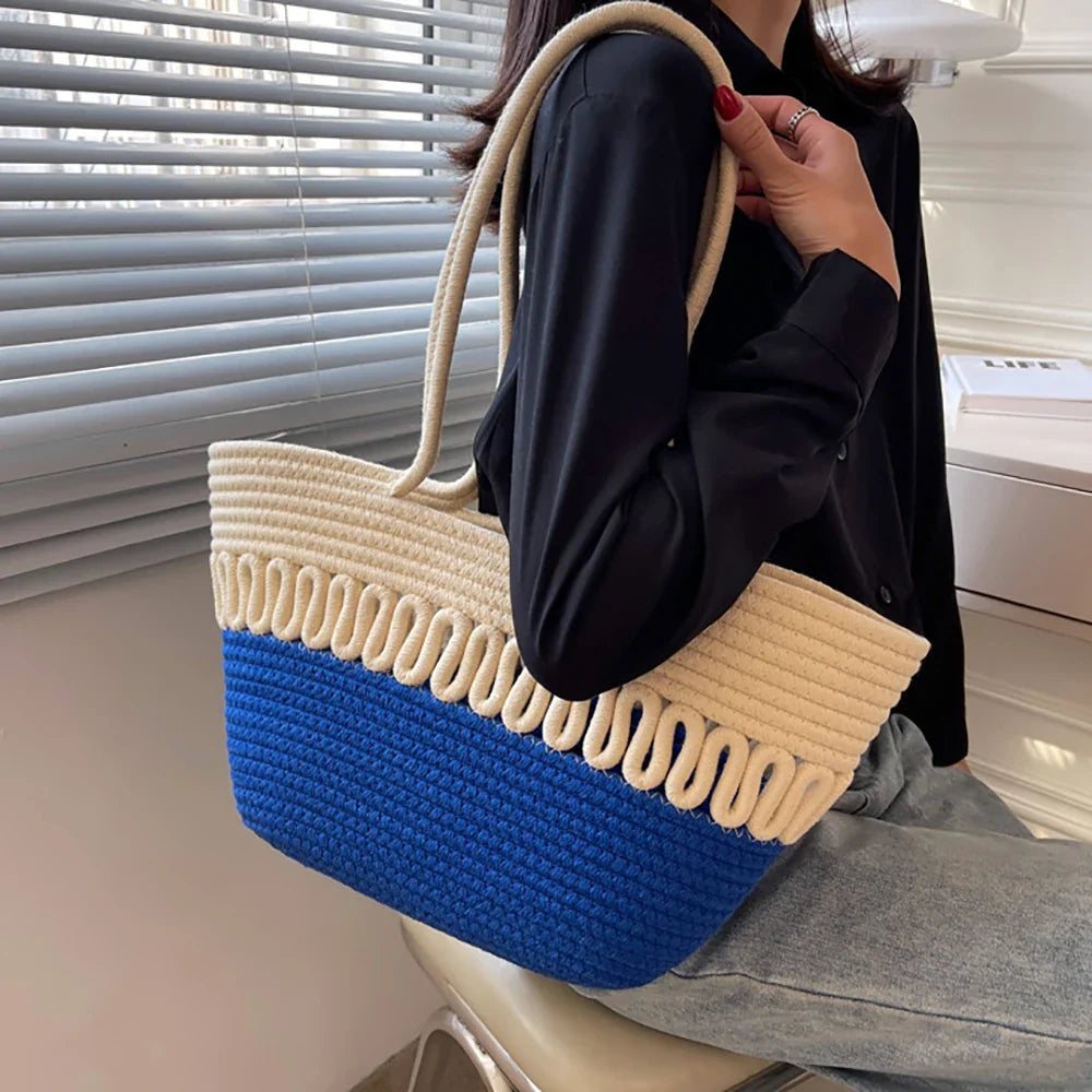 Borsa da spiaggia casual in paglia e cotone ecologico