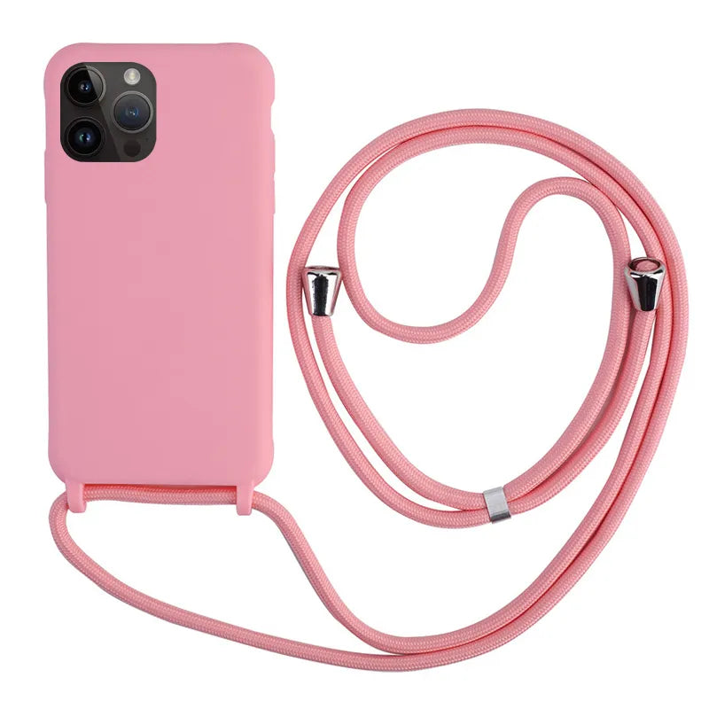 Custodia per telefono con cordino e collana a tracolla per iPhone 15 14 Plus 13 12 Mini 11 Pro XS Max XR X Cover posteriore in morbido silicone TPU