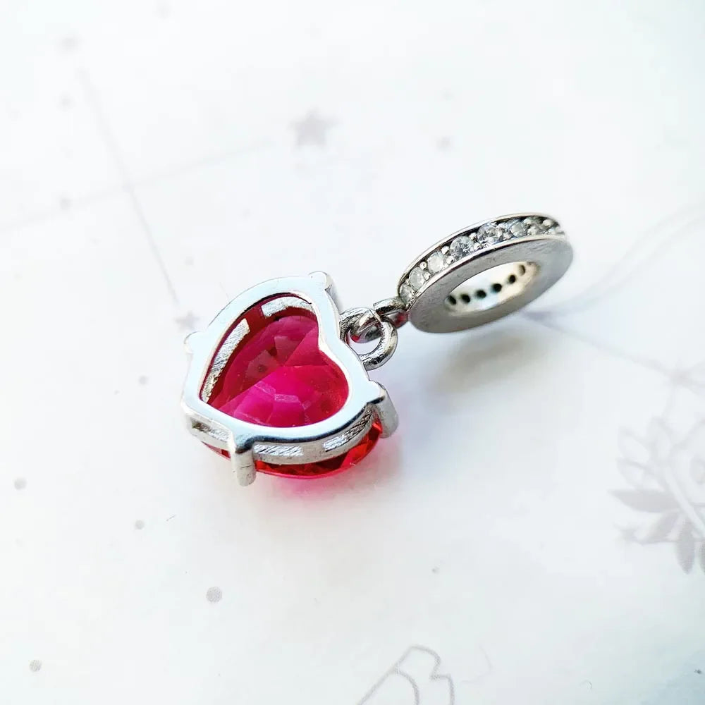 Ciondolo a forma di cuore con pietra rossa da donna, in argento sterling 925, gioielli raffinati, regalo romantico autunnale per ragazze all'ingrosso