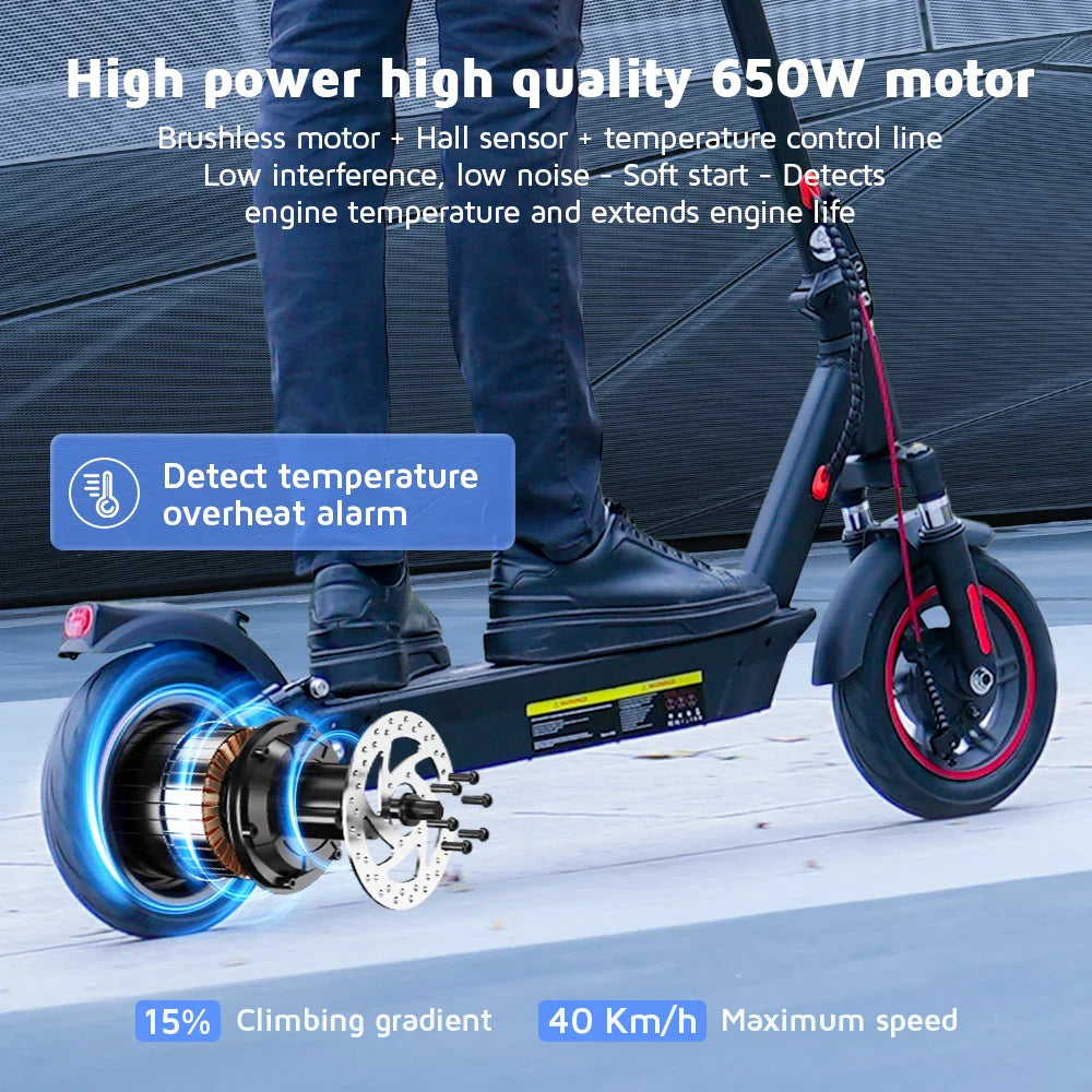 Elektroroller i10 650 W, Akku 15 Ah, Höchstgeschwindigkeit 45 km, Reichweite 40 km/h, Räder 10 Zoll, faltbar und tragbar mit Smart-App