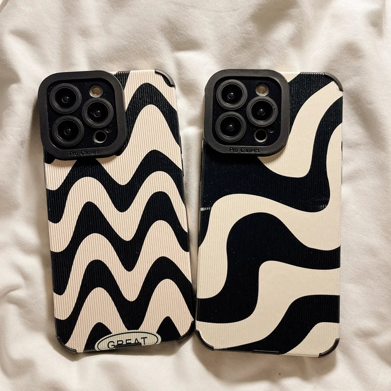 Custodia per telefono alla moda con motivo zebrato nero e bianco per iPhone 14 11 12 13 15 Pro Max 14 15 7 8 Plus X XS Max XR, custodia morbida antiurto