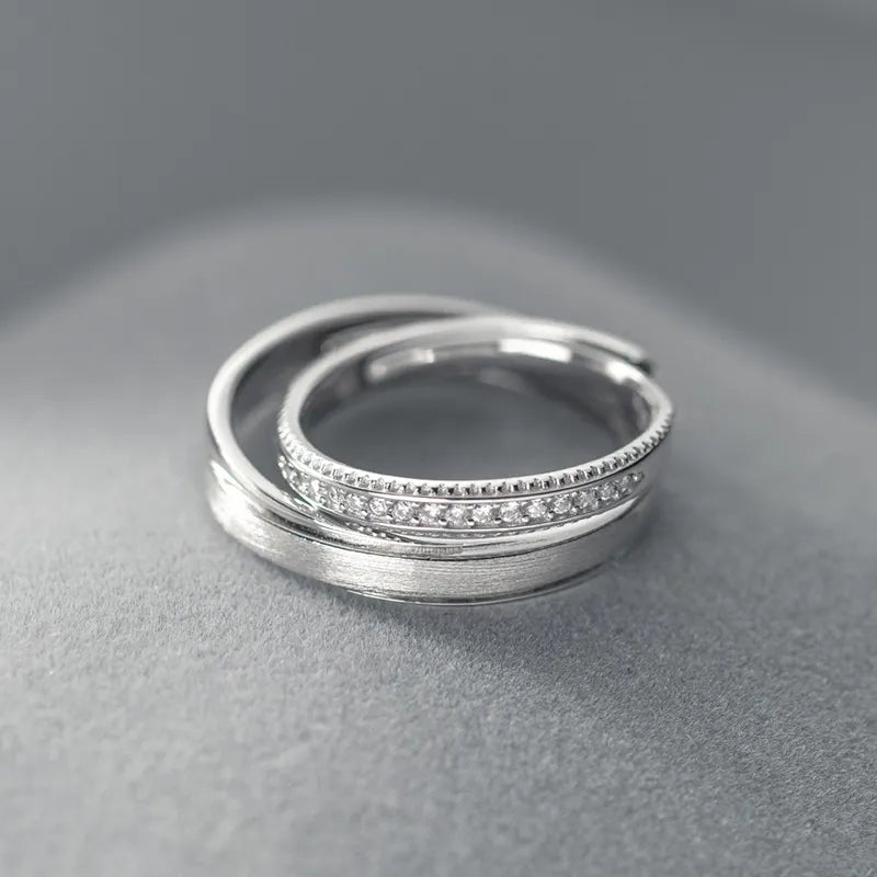 925 Sterling Silver Cassic Frosted Trendy Lovers Couple Ring For Women