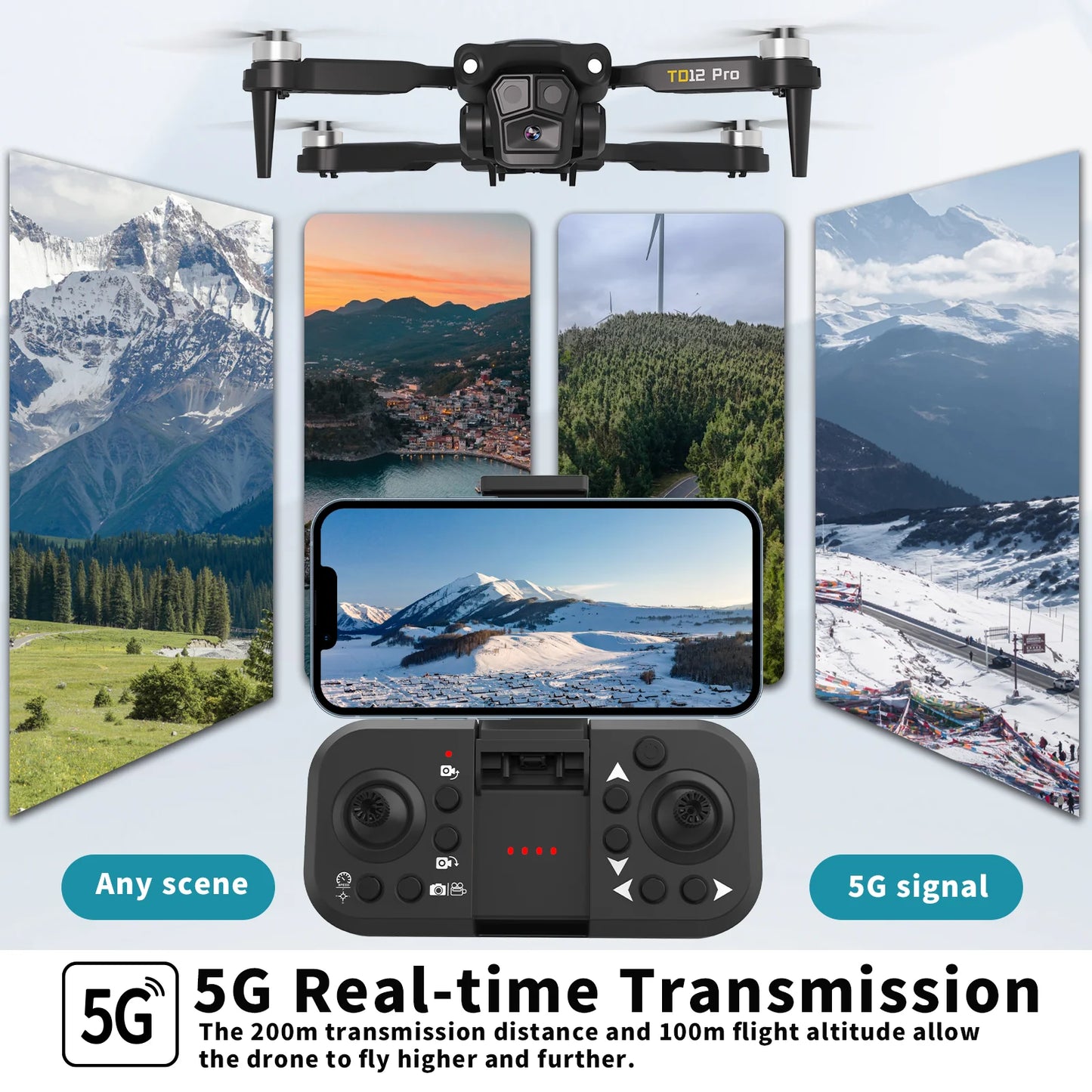 TD12Pro 5GHz WIFI FPV Drone With 1080p HD Camera, 2 Batteries 360° Flip RC Quadcopter Professional Brushless Motor UAV CO