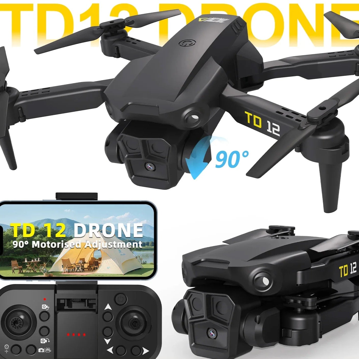TD12 Drone 90° Adjustment 720p HD Dual Camera Optical Flow Positioning 360° Flip Remoted Control Quadcopter Toys RC Aircraft