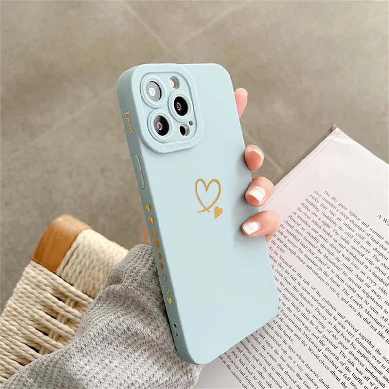 Custodia in silicone color caramella Ottwn per iPhone 14 Pro Max 11 12 13 Pro X XR XS Max 7 8 Plus con cornice a forma di cuore e copertina morbida
