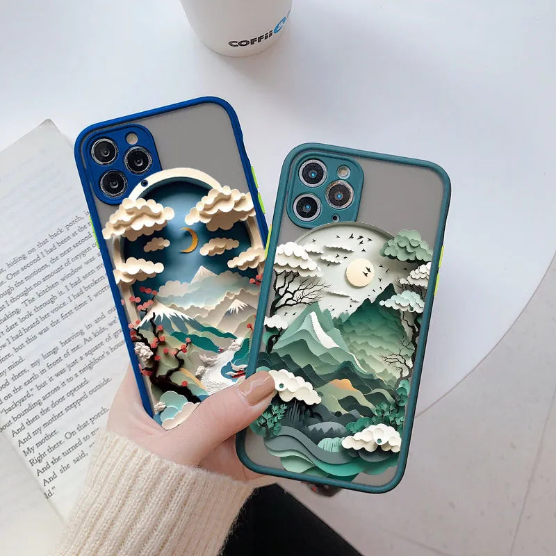 Custodia per telefono con stampa orizzontale per iPhone 15 14 11 12 13 Pro Max Mini XS X XR 7 8 Plus SE2 Creative Mountains Cover antiurto
