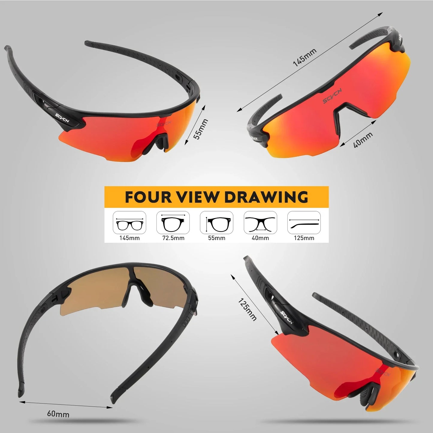 SCVCN Mountainbike-Brille Sport Herren Sonnenbrille Photochrome Fahrradbrille MTB Straßenlauf UV400 Protezione Eyewear