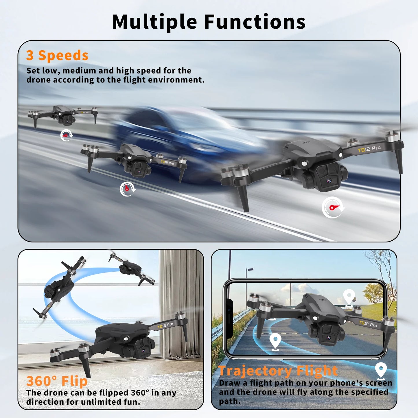 TD12Pro 5GHz WIFI FPV Drone With 1080p HD Camera, 2 Batteries 360° Flip RC Quadcopter Professional Brushless Motor UAV CO