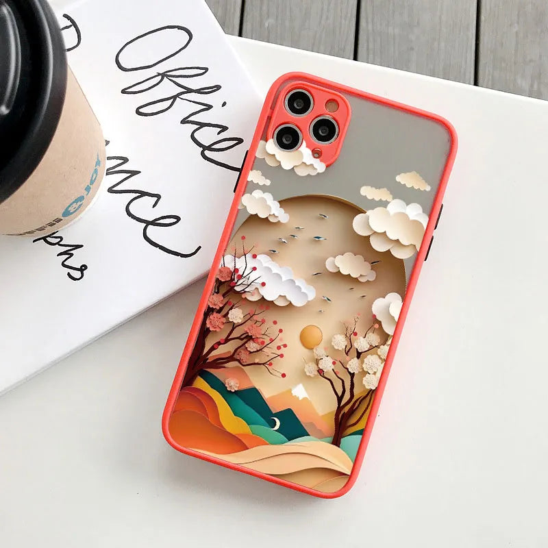 Custodia per telefono con stampa orizzontale per iPhone 15 14 11 12 13 Pro Max Mini XS X XR 7 8 Plus SE2 Creative Mountains Cover antiurto