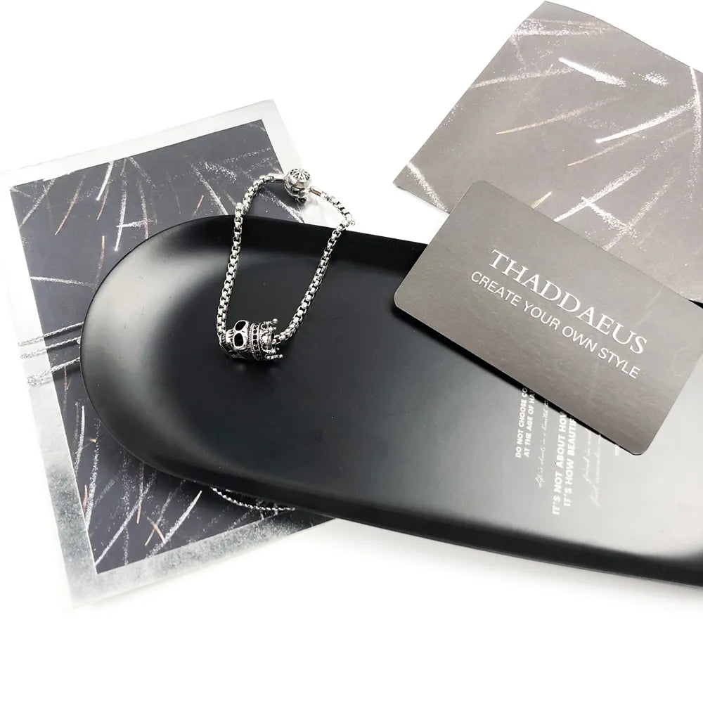 Bracciale con perline e catena con teschio, regalo per uomini e donne in Europa, in argento sterling 925, adatto per ciondoli e charm.