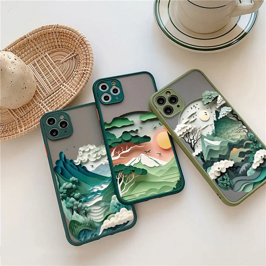 Custodia per telefono con stampa orizzontale per iPhone 15 14 11 12 13 Pro Max Mini XS X XR 7 8 Plus SE2 Creative Mountains Cover antiurto