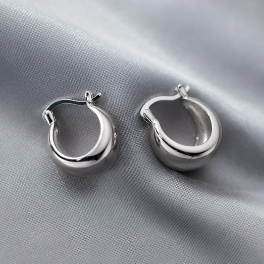 Orecchini a cerchio rotondi semplici e lisci in argento sterling 925 per donna