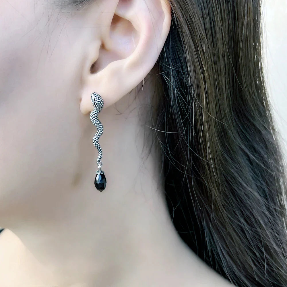 Schlangen- und Kristall-Tropfenohrringe, europäischer Stil, glamouröser Modeschmuck für Frauen, Geschenk aus 925er Sterlingsilber, Superangebote