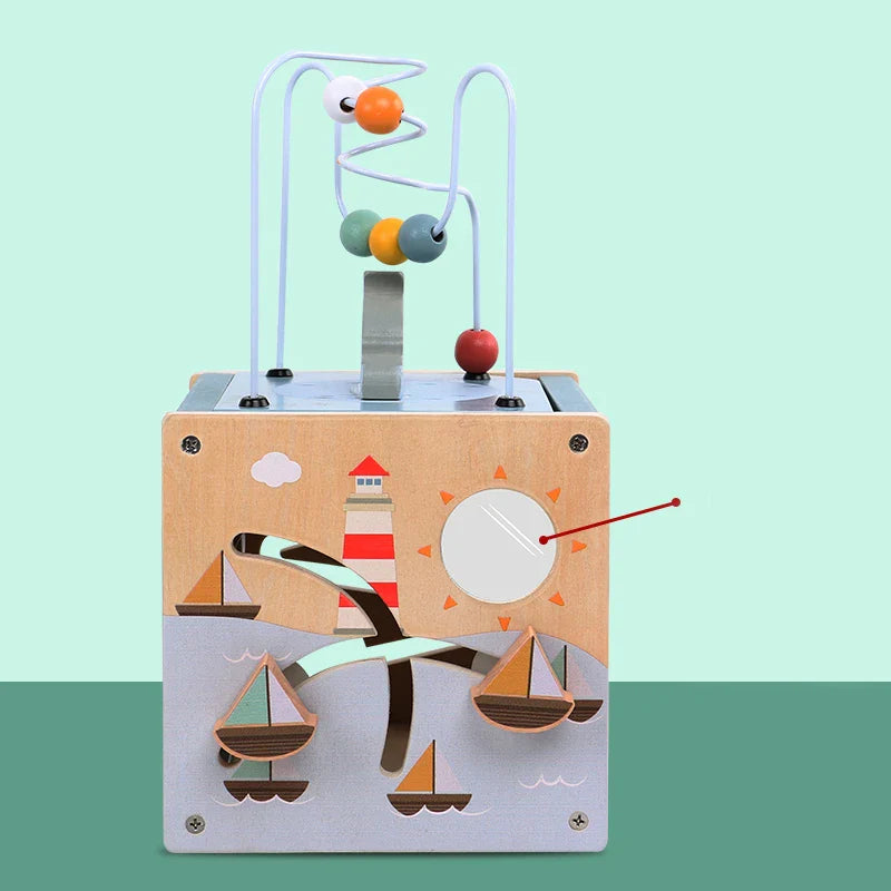 Cubo di attività educativo Montessori in legno 5 in 1 per bambini dai 6 ai 12 mesi