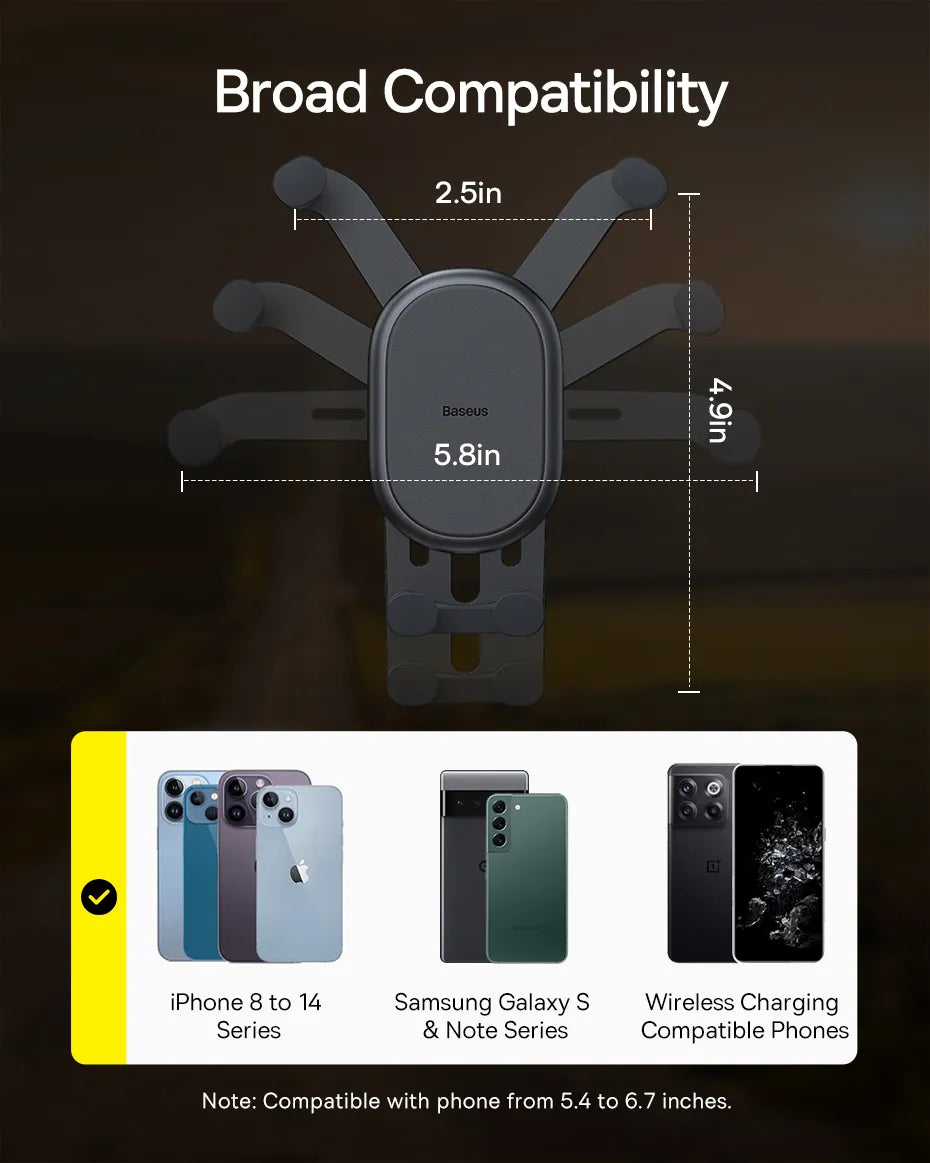 Supporto per telefono da auto Baseus Gravity Auto ripristinabile nella bocchetta dell'aria dell'auto Supporto in silicone per iPhone Xiaomi Samsung Supporto per cellulare da auto