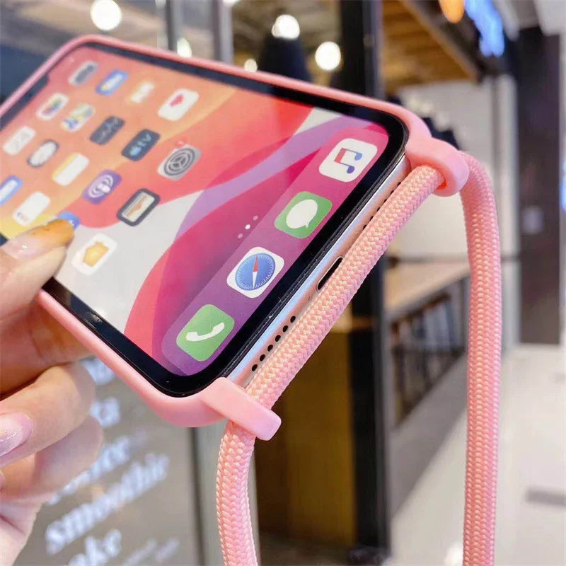 Custodia per telefono con cordino e collana a tracolla per iPhone 15 14 Plus 13 12 Mini 11 Pro XS Max XR X Cover posteriore in morbido silicone TPU