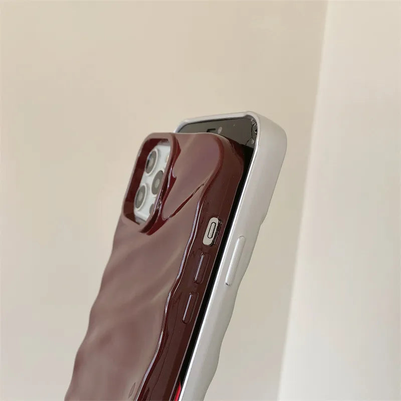 Custodia per telefono di lusso in seta 3D con motivo ondulato per iPhone 14 13 12 11 Pro Max X XR XS Max 7 8 14 Plus, tinta unita, lucida, con paraurti