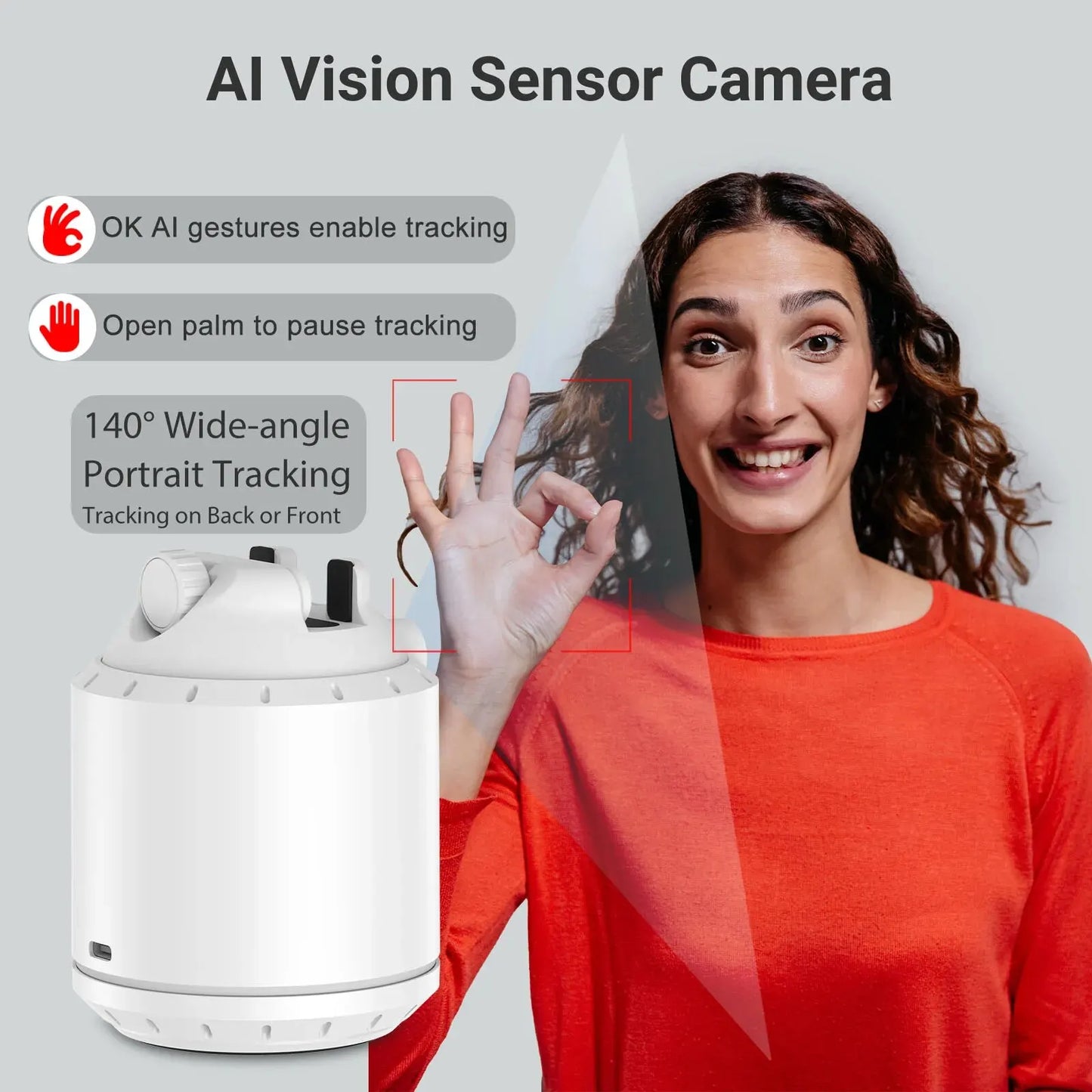 Fotocamera AI con supporto a doppio asse e rilevamento automatico del viso