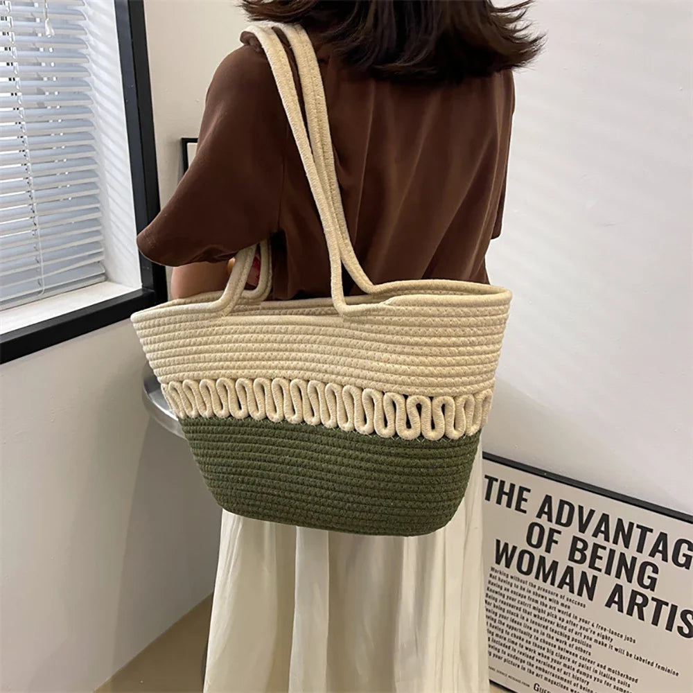 Borsa da spiaggia casual in paglia e cotone ecologico