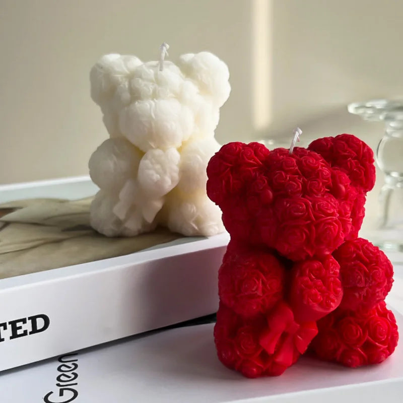 Candele creative per aromaterapia a forma di orso di rose 3D