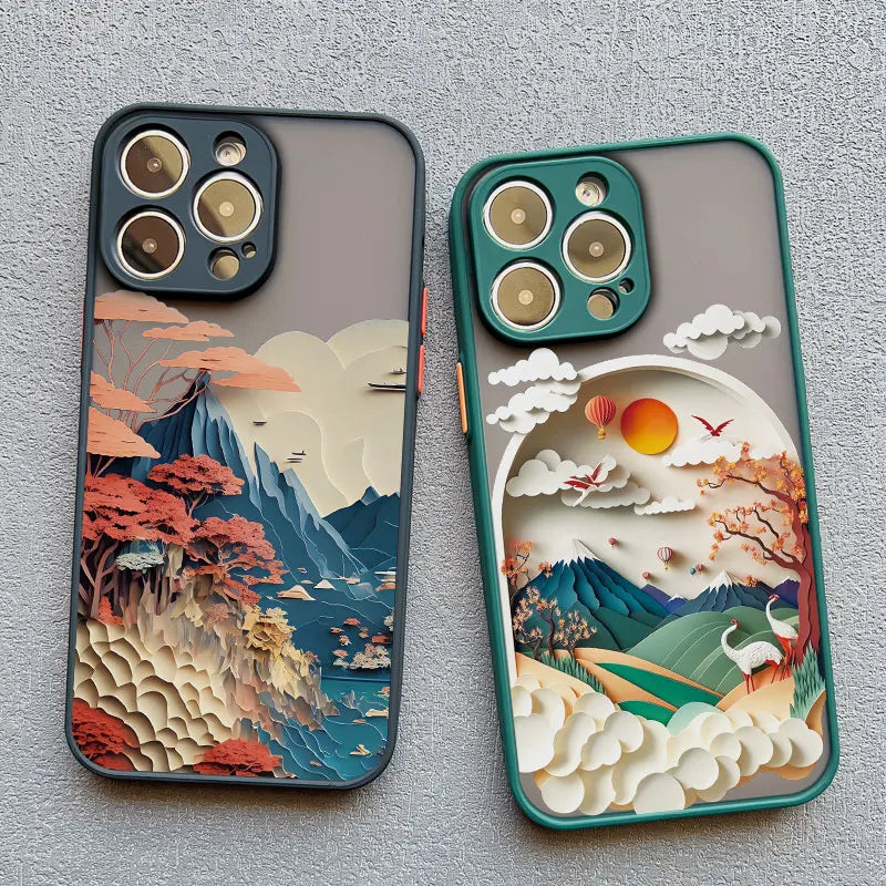 Custodia per telefono con stampa orizzontale per iPhone 15 14 11 12 13 Pro Max Mini XS X XR 7 8 Plus SE2 Creative Mountains Cover antiurto