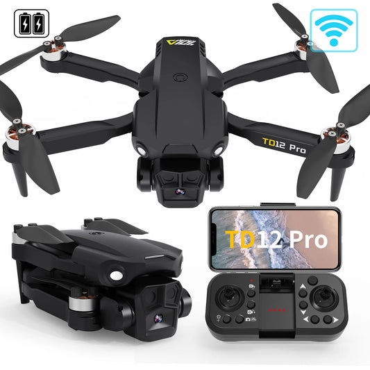 TD12Pro 5GHz WIFI FPV Drohne mit 1080p HD Kamera, 2 Batterien 360° Flip RC Quadcopter Professioneller bürstenloser Motor UAV CO