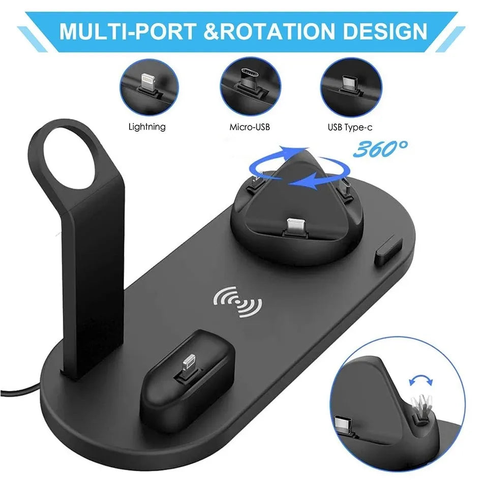 5 in 1 Caricabatterie Senza Fili Supporto Pad per iPhone 15 14 13 12 11 X Apple Watch Airpods Caricabatterie per Telefono da Tavolo Stazione di Ricarica Rapida
