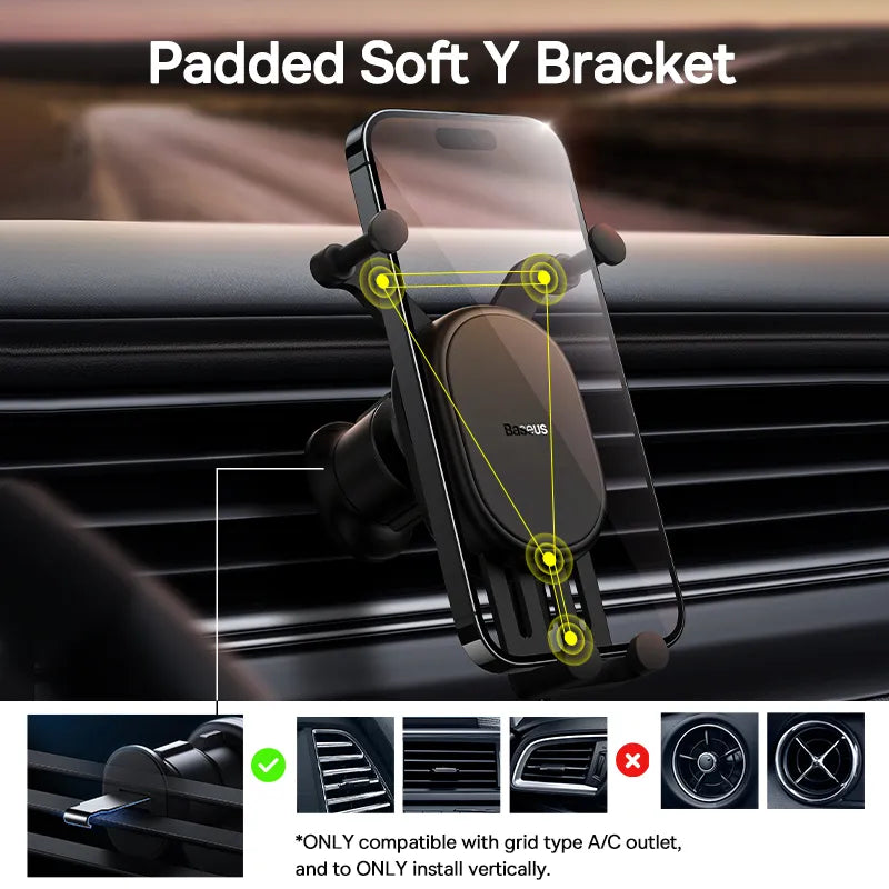 Supporto per telefono da auto Baseus Gravity Auto ripristinabile nella bocchetta dell'aria dell'auto Supporto in silicone per iPhone Xiaomi Samsung Supporto per cellulare da auto