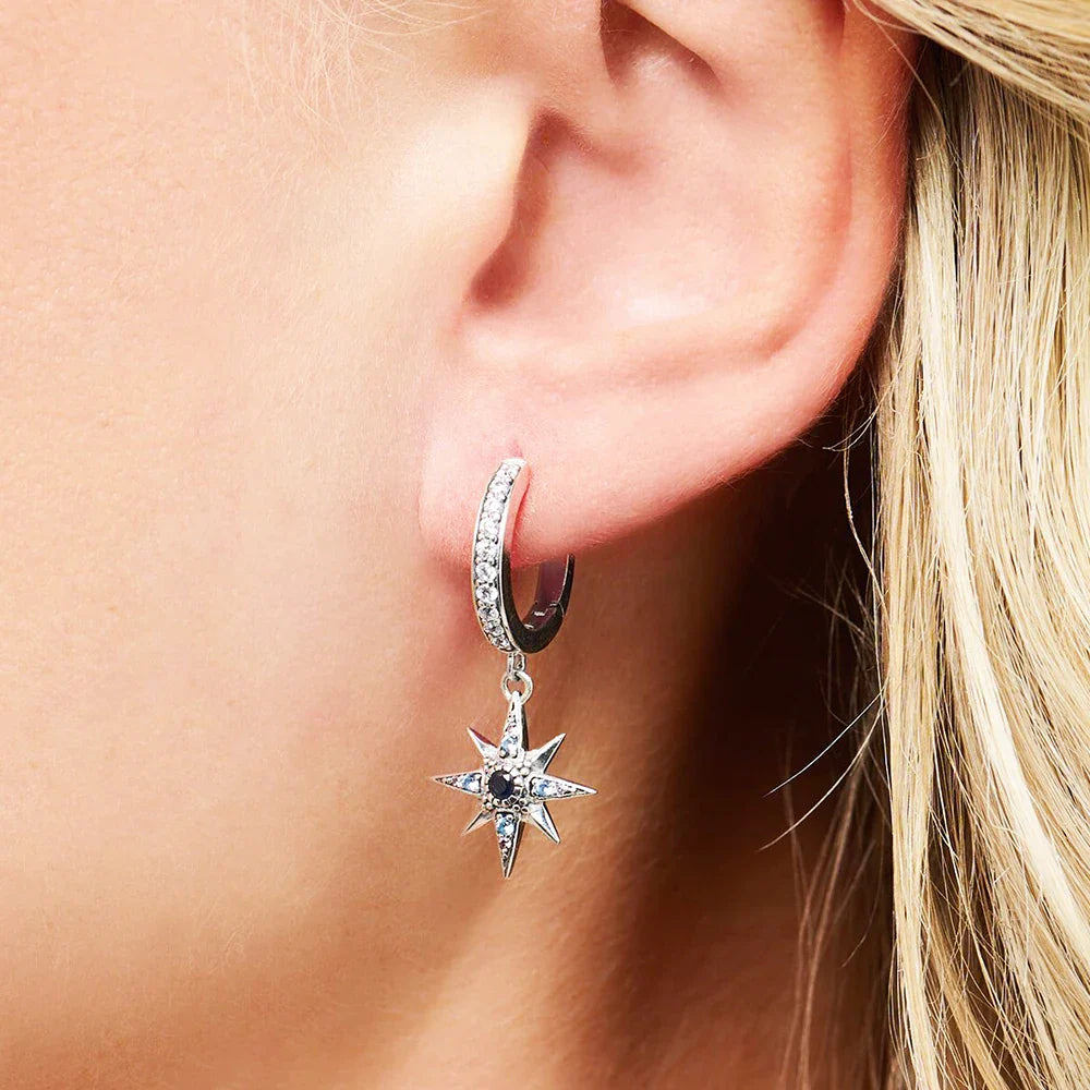 Royalty Stern & Mond Scharnier Creolen Böhmen Feiner Schmuck für Frauen Glücksbringer aus 925 Sterling Silber
