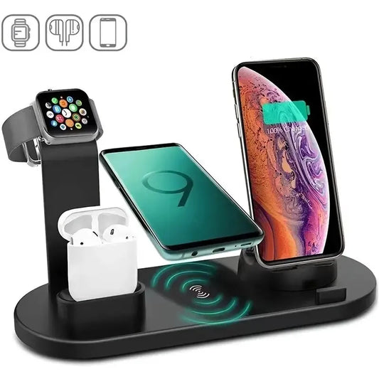 5 in 1 Caricabatterie Senza Fili Supporto Pad per iPhone 15 14 13 12 11 X Apple Watch Airpods Caricabatterie per Telefono da Tavolo Stazione di Ricarica Rapida