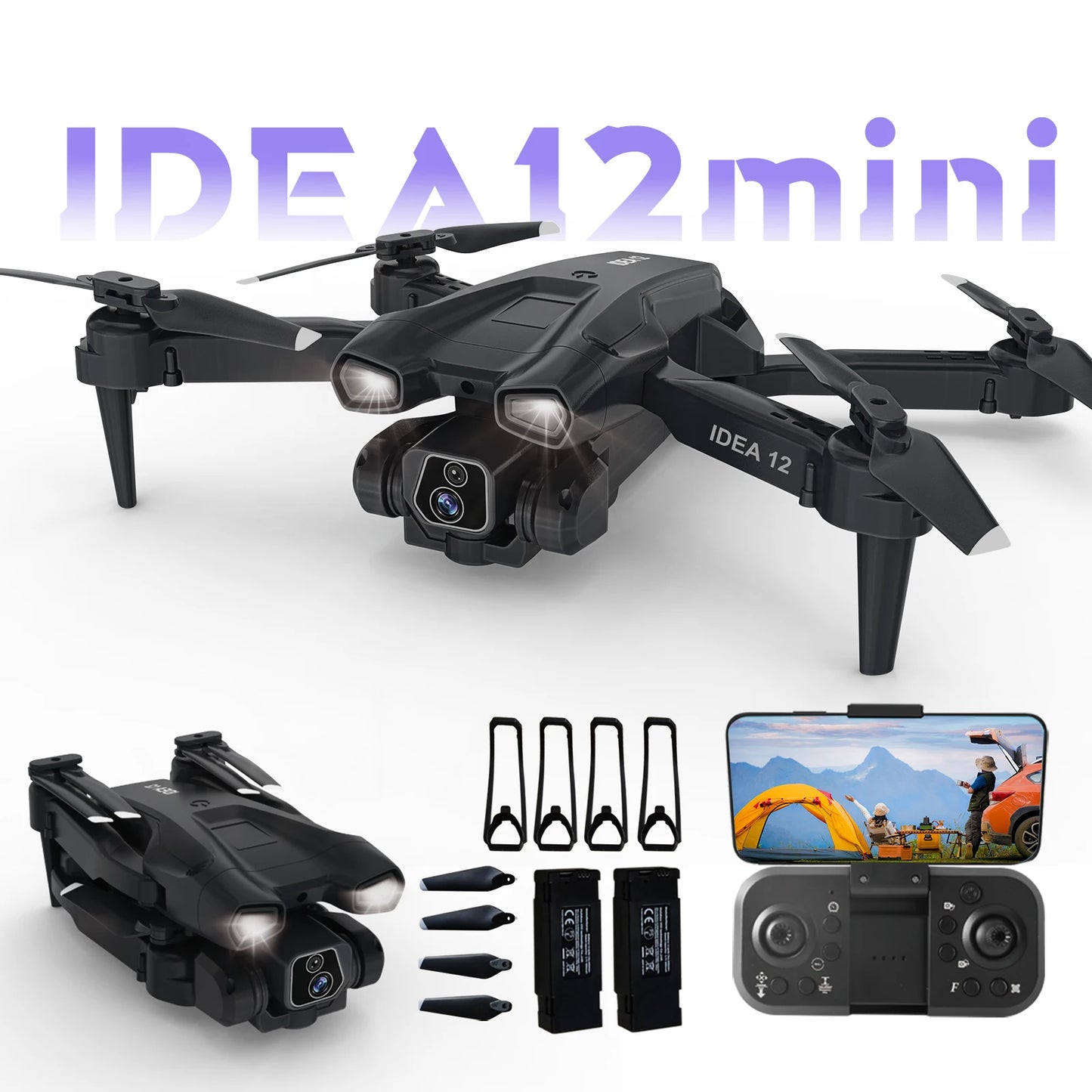 IDEA12 mini Drone 1080P HD Camera 2 Batteries Foldablef RC Quadcopter 2.4G WiFi FPV Optical Flow for Kids Gift CO