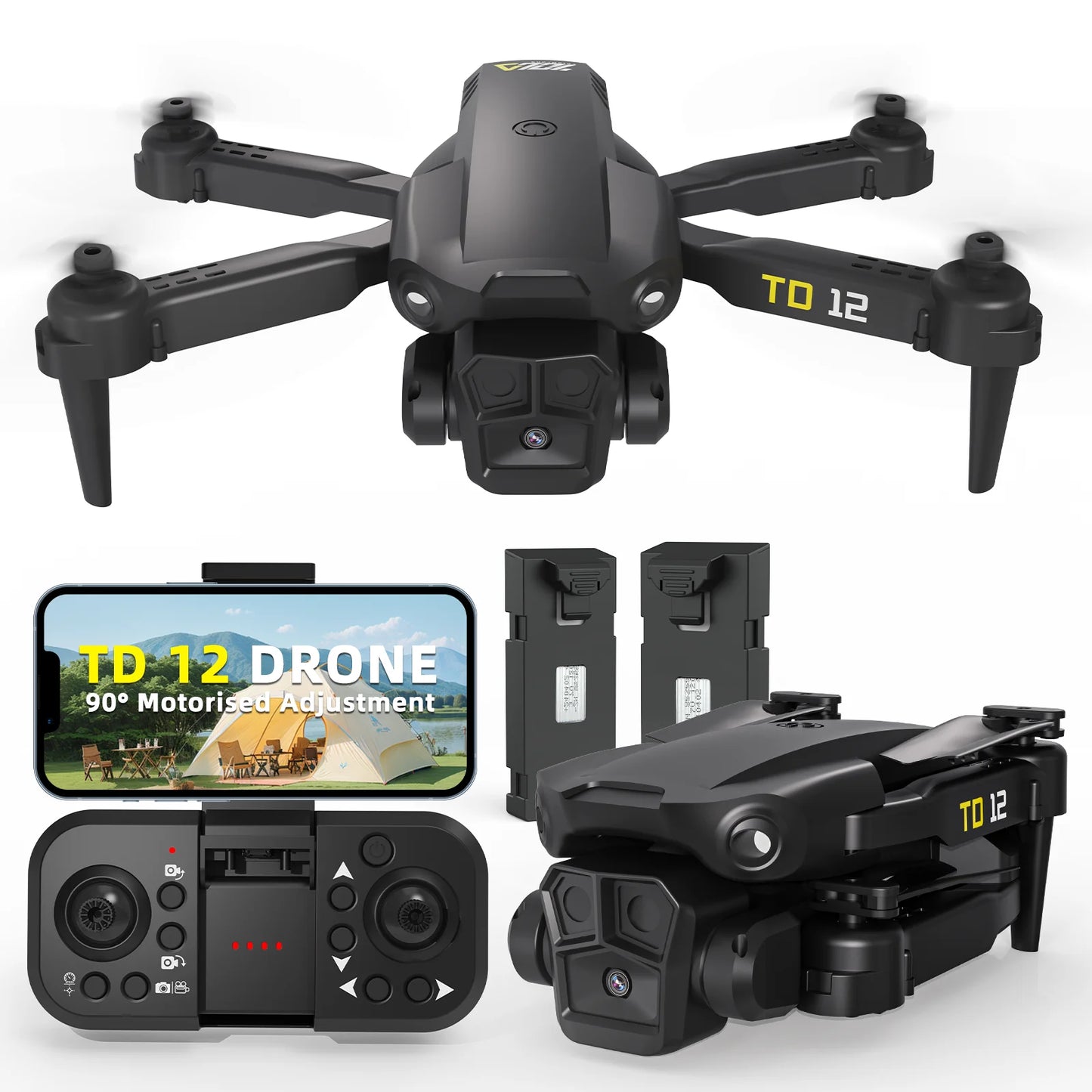TD12 Drone 90° Adjustment 720p HD Dual Camera Optical Flow Positioning 360° Flip Remoted Control Quadcopter Toys RC Aircraft