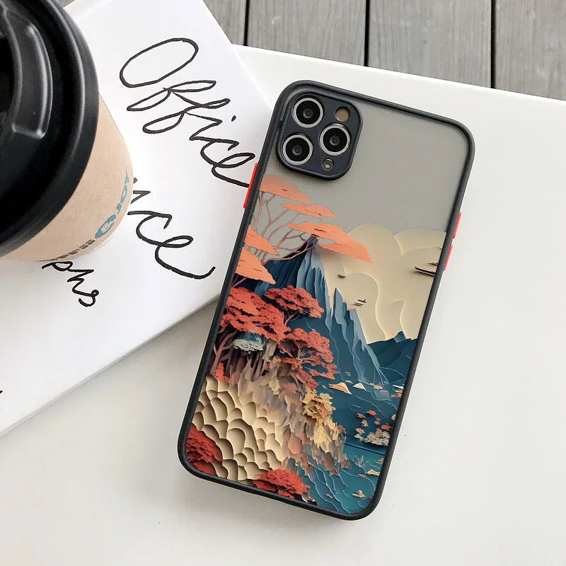 Custodia per telefono con stampa orizzontale per iPhone 15 14 11 12 13 Pro Max Mini XS X XR 7 8 Plus SE2 Creative Mountains Cover antiurto