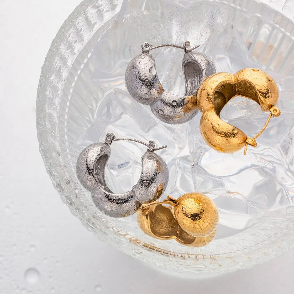 Orecchini a bottone ovali geometrici in acciaio inossidabile placcato oro 18k impermeabili