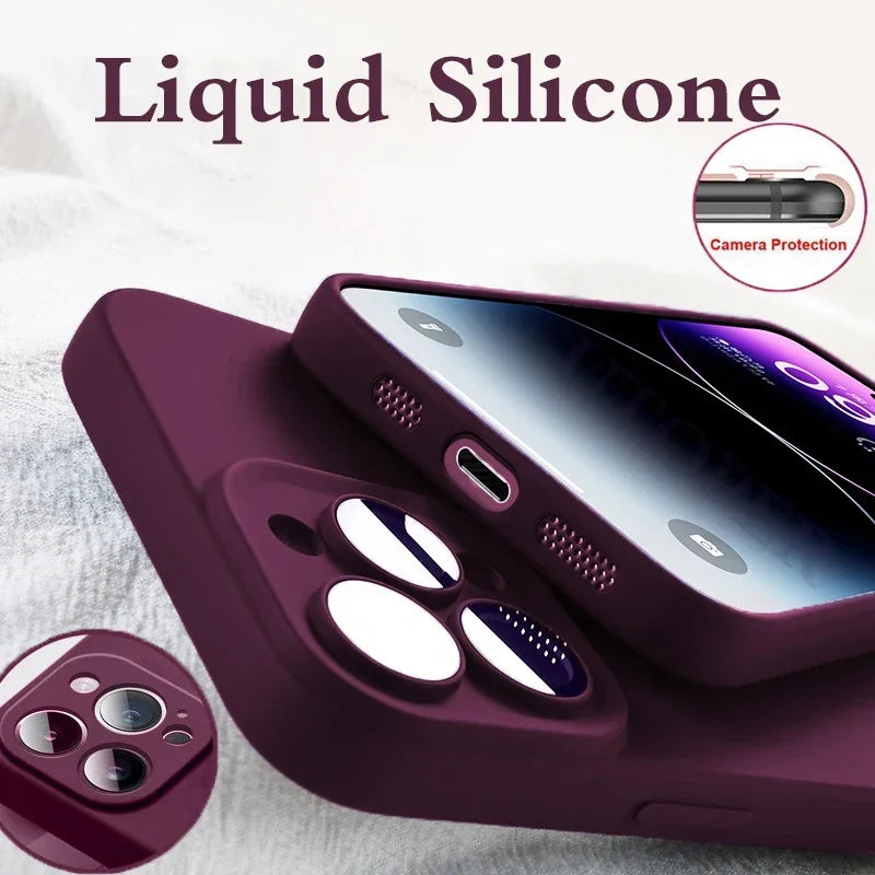 Nuova custodia per telefono per iPhone 15 14 13 11 12 Pro Max Mini X XS Max 15 Plus in silicone tinta unita, protezione anticaduta e antiurto