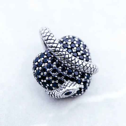 Ciondolo Nero Cuore Serpente Marchio Moda Gioielli Vintage Argento Sterling 925 Europa Accessori Regalo per Donna