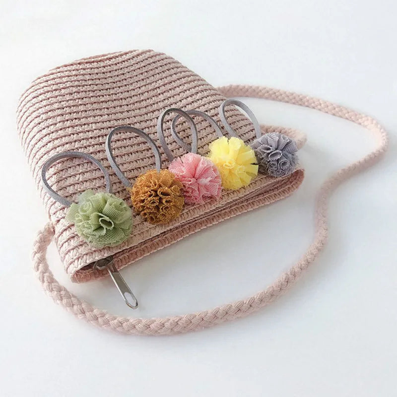 Borsa estiva in paglia con tracolla mini in rattan floreale fatta a mano