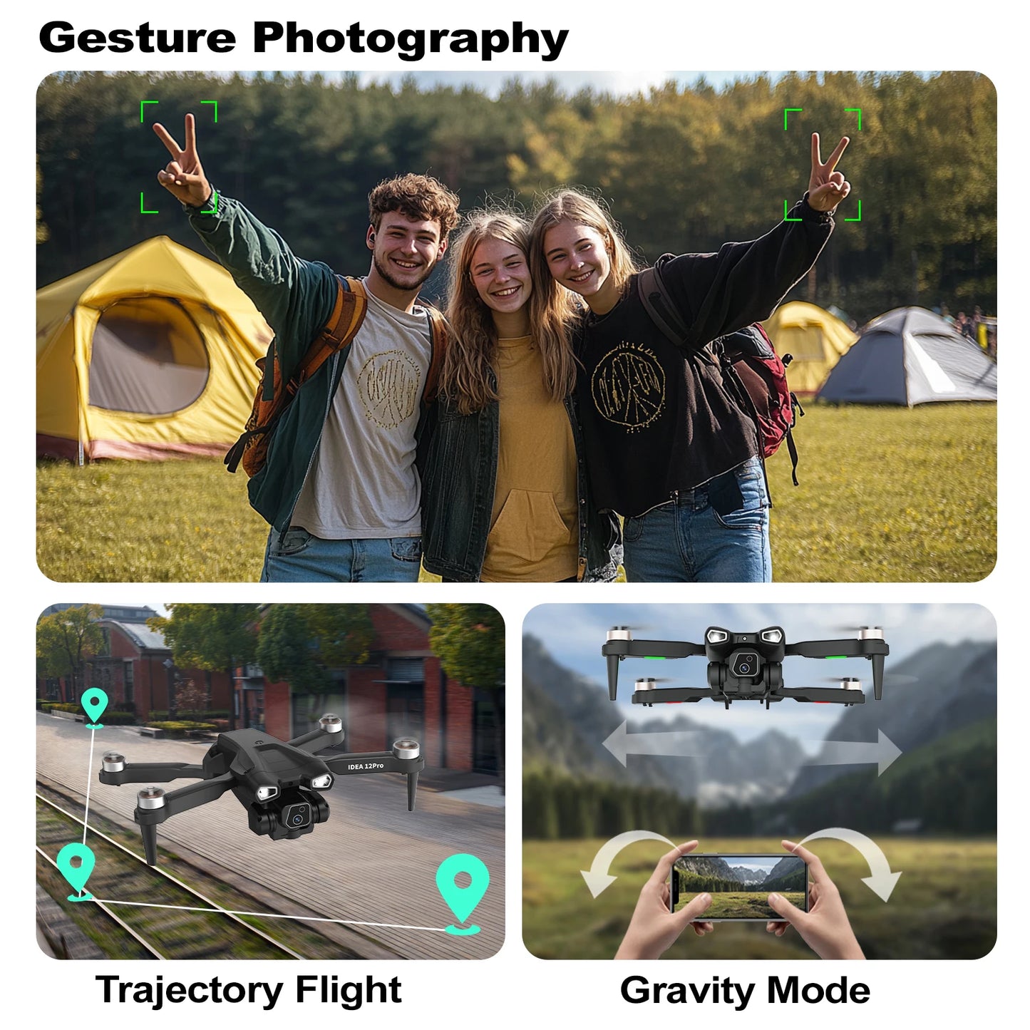 IDEA12Pro Drone with 4K adults Camera 2 Batteries Dual Cameras RC Quadcopter 5G WiFi FPV Optical Flow Brushless for Beginner CO