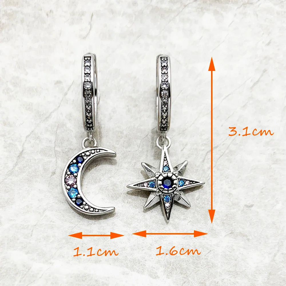Royalty Stern & Mond Scharnier Creolen Böhmen Feiner Schmuck für Frauen Glücksbringer aus 925 Sterling Silber