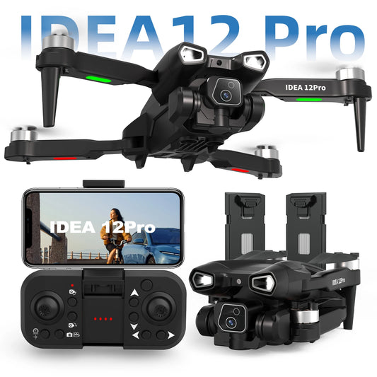 IDEA12Pro Drone with 4K adults Camera 2 Batteries Dual Cameras RC Quadcopter 5G WiFi FPV Optical Flow Brushless for Beginner CO