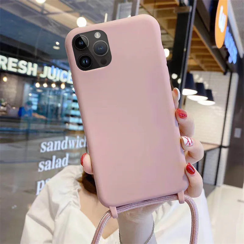 Custodia per telefono con cordino e collana a tracolla per iPhone 15 14 Plus 13 12 Mini 11 Pro XS Max XR X Cover posteriore in morbido silicone TPU