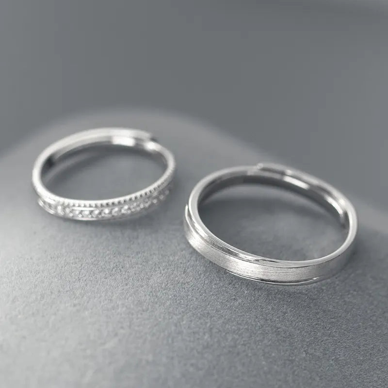 925 Sterling Silver Cassic Frosted Trendy Lovers Couple Ring For Women