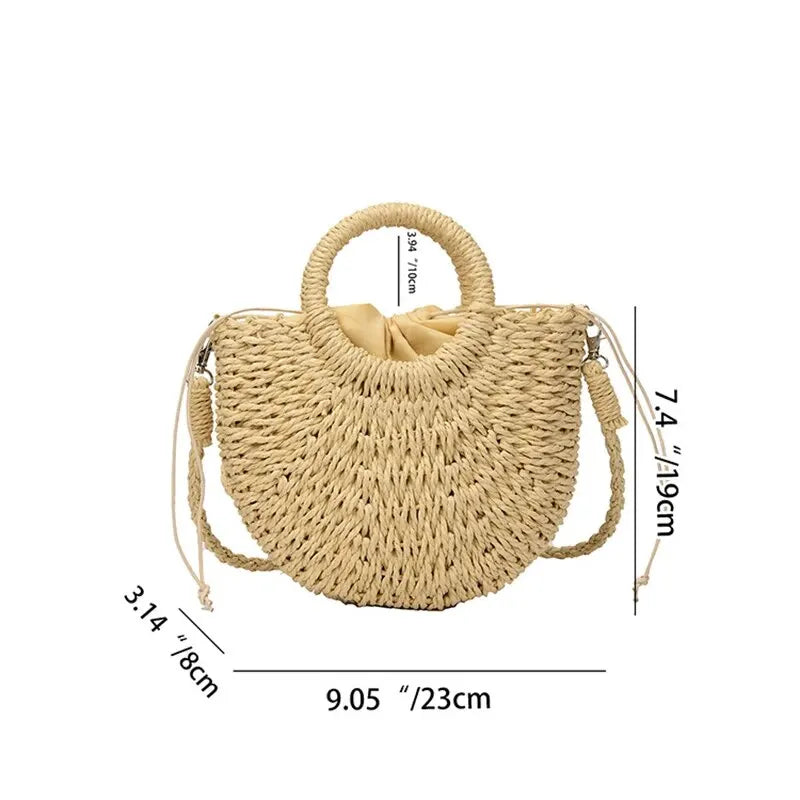 Handgewebte Strohrattan-Halbmond-Handtasche für den Sommerstrand