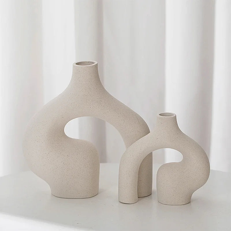CAPIRON Keramikvase, weiß, nordisch, 2 Stück, modern, minimalistisch, dekorativ, Tischdekoration, Hochzeit, Esszimmer, Wohnzimmer, Büro